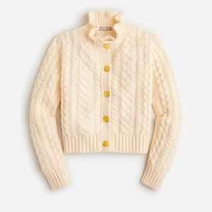 J. Crew Buttercream Cable Knit Ruffle-neck Caridgan